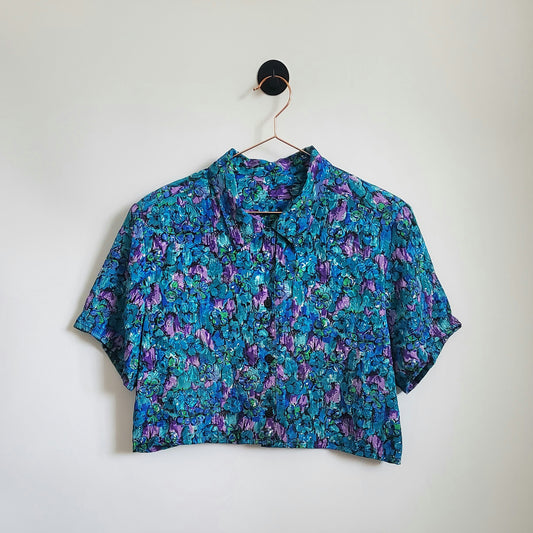 Reworked Upcycled Floral Crop Shirt | Size 10