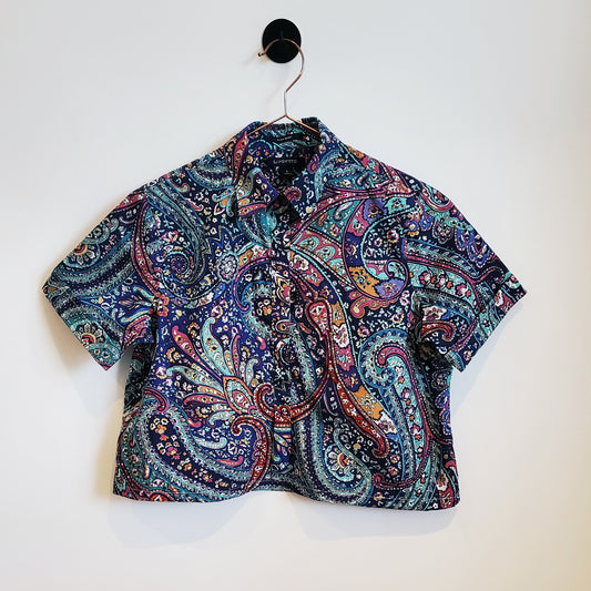 Reworked Upcycled Paisley Crop Shirt | Size 10