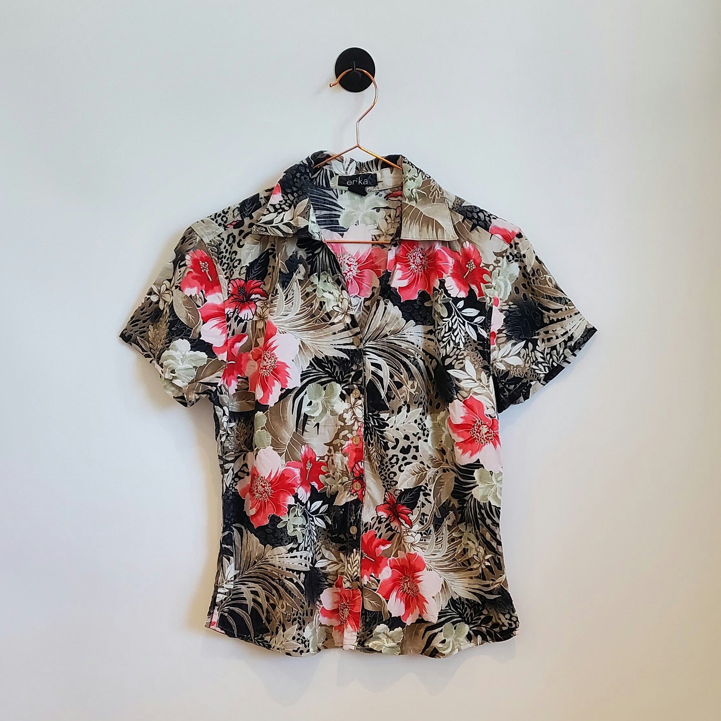 Vintage 90s Boho Floral Print Hawaiian Shirt | Size 8