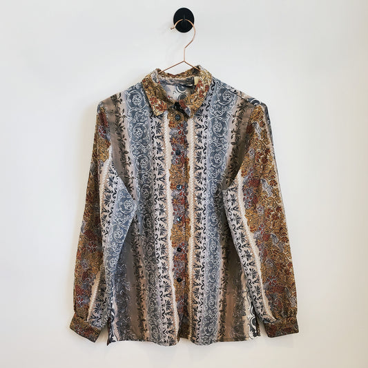 Vintage 70s Paisley Floral Print Blouse | Size 10