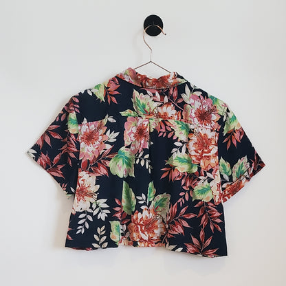 Vintage Reworked Floral Cropped Blouse | Size 10