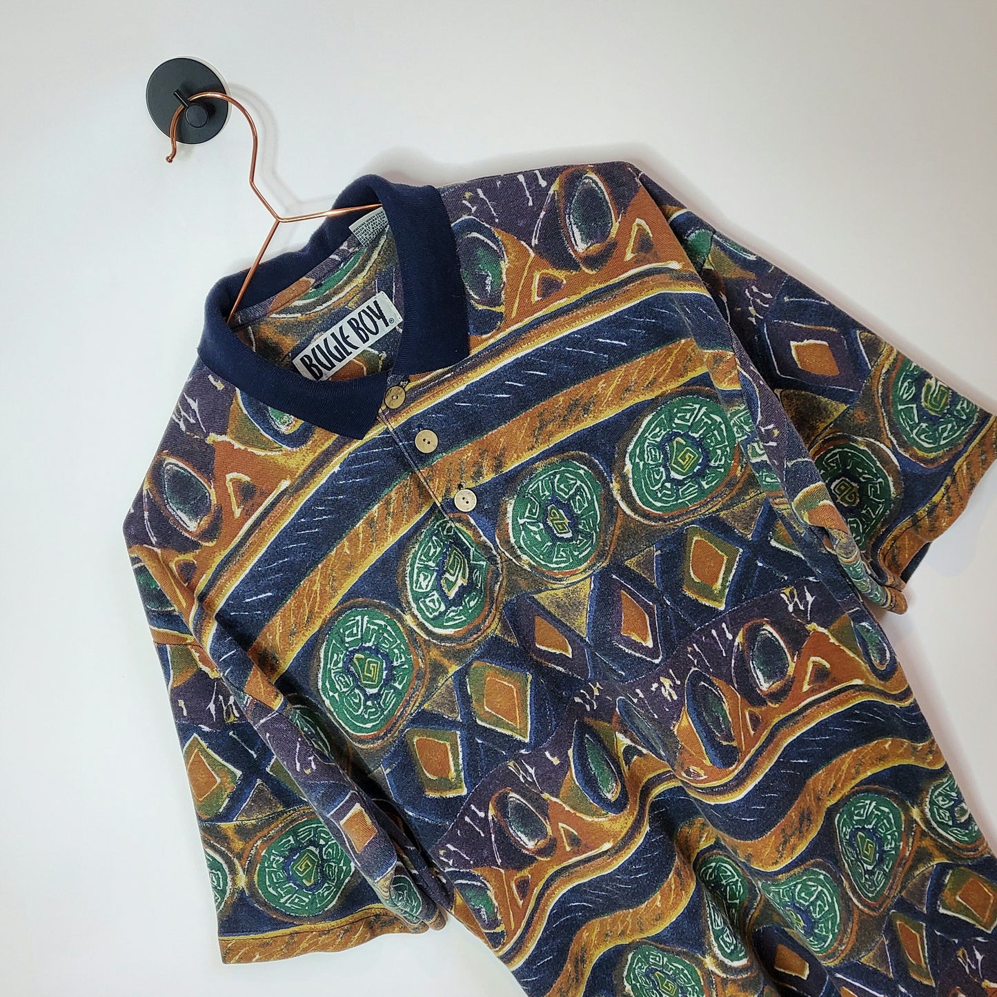 Vintage 90s Funky Print Polo Shirt | Size M