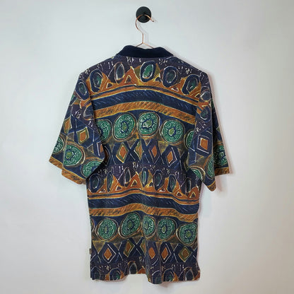 Vintage 90s Funky Print Polo Shirt | Size M