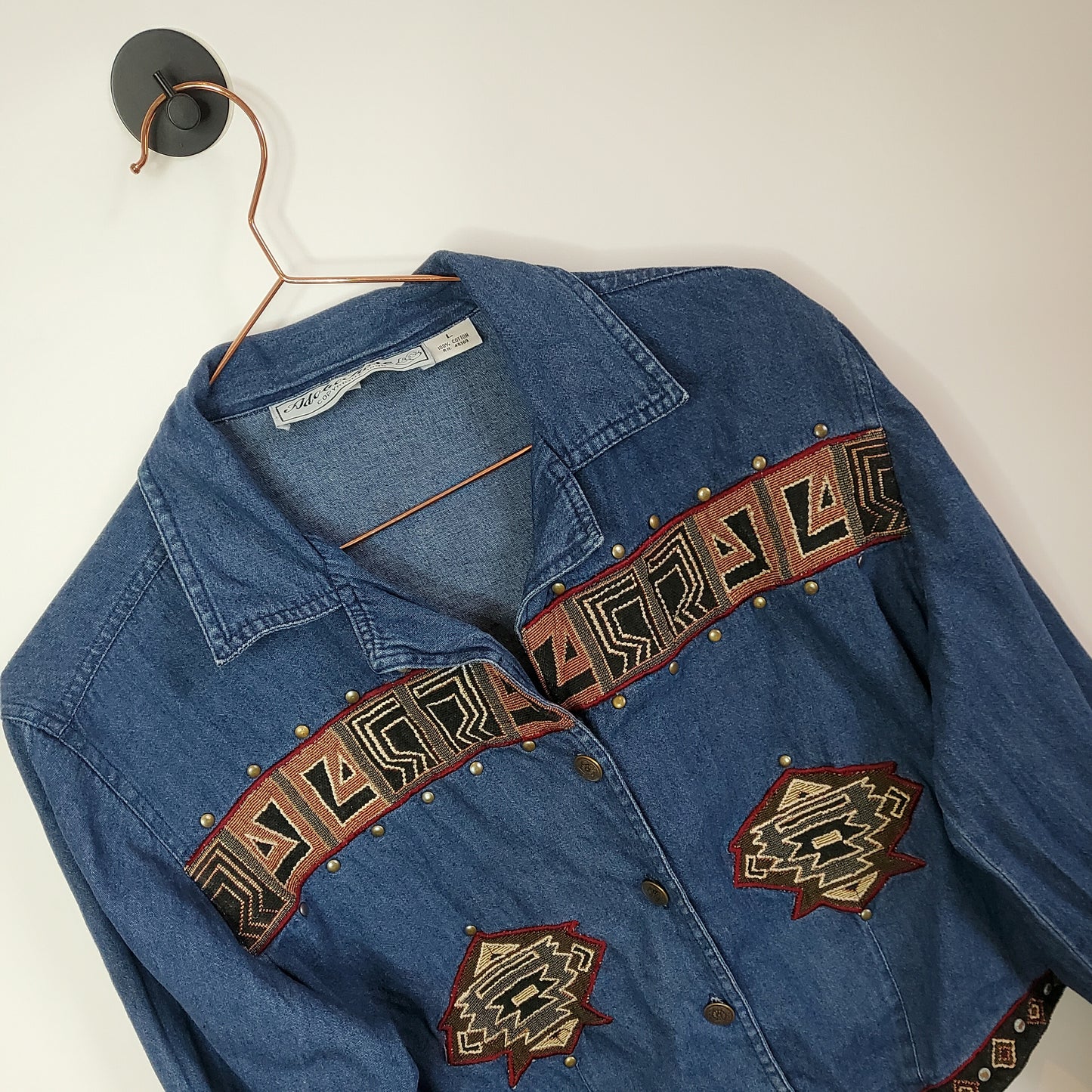 Vintage 80s Western Studded Denim Shirt | Size L