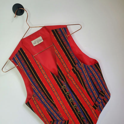 Vintage 80s Funky Pattern Boho Waistcoat | Size 8-10