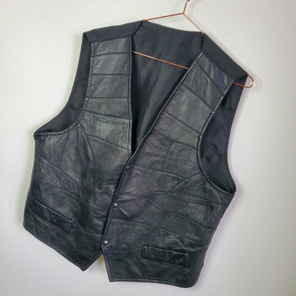 Vintage Leather Front Waistcoat | Size M