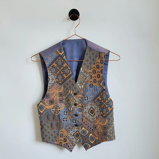 Vintage 90s Floral Embroidered Waistcoat | Size 8