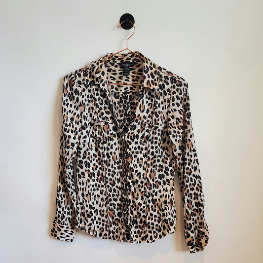 Vintage Y2K Leopard Print Satin Blouse | Size 8