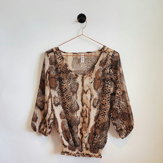 Vintage Y2K Snake Print Chiffon Top | Size 8