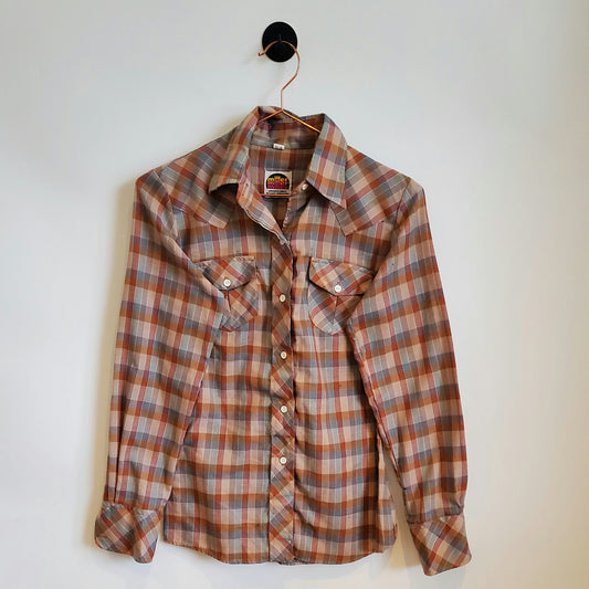 Vintage 70's Checked Boho Western Shirt | Size 6