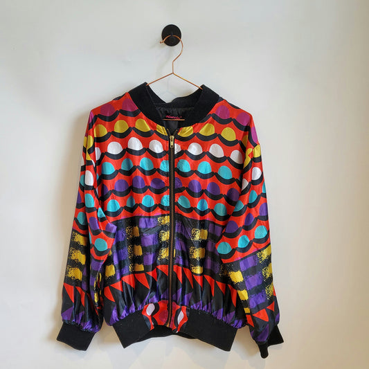 Vintage 90s Funky Print Satin Jacket | Size 14