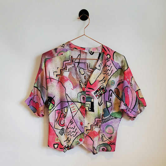 Vintage 80s Funky Print Batwing Top | Size 10