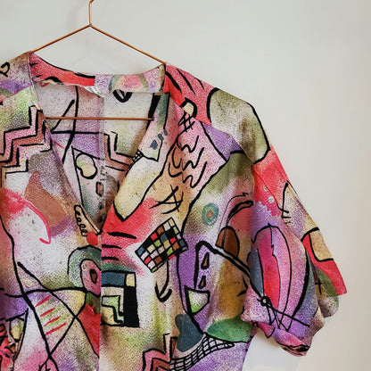 Vintage 80s Funky Print Batwing Top | Size 10