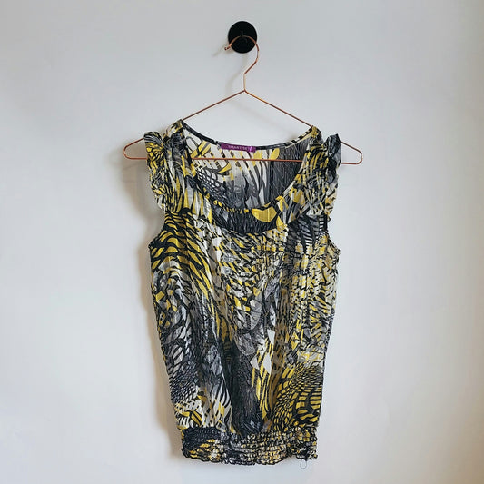 Vintage Y2K Abstract Floral Print Chiffon Top | Size 8