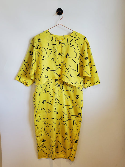Vintage 80s Funky Print Batwing Dress | Size 10