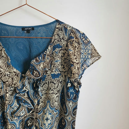 Vintage Y2K Paisley Print Chiffon Top | Size 8