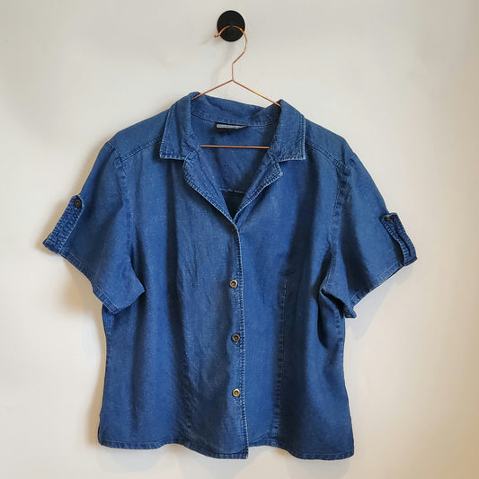 Vintage 90s Short Sleeve Denim Shirt | Size 16