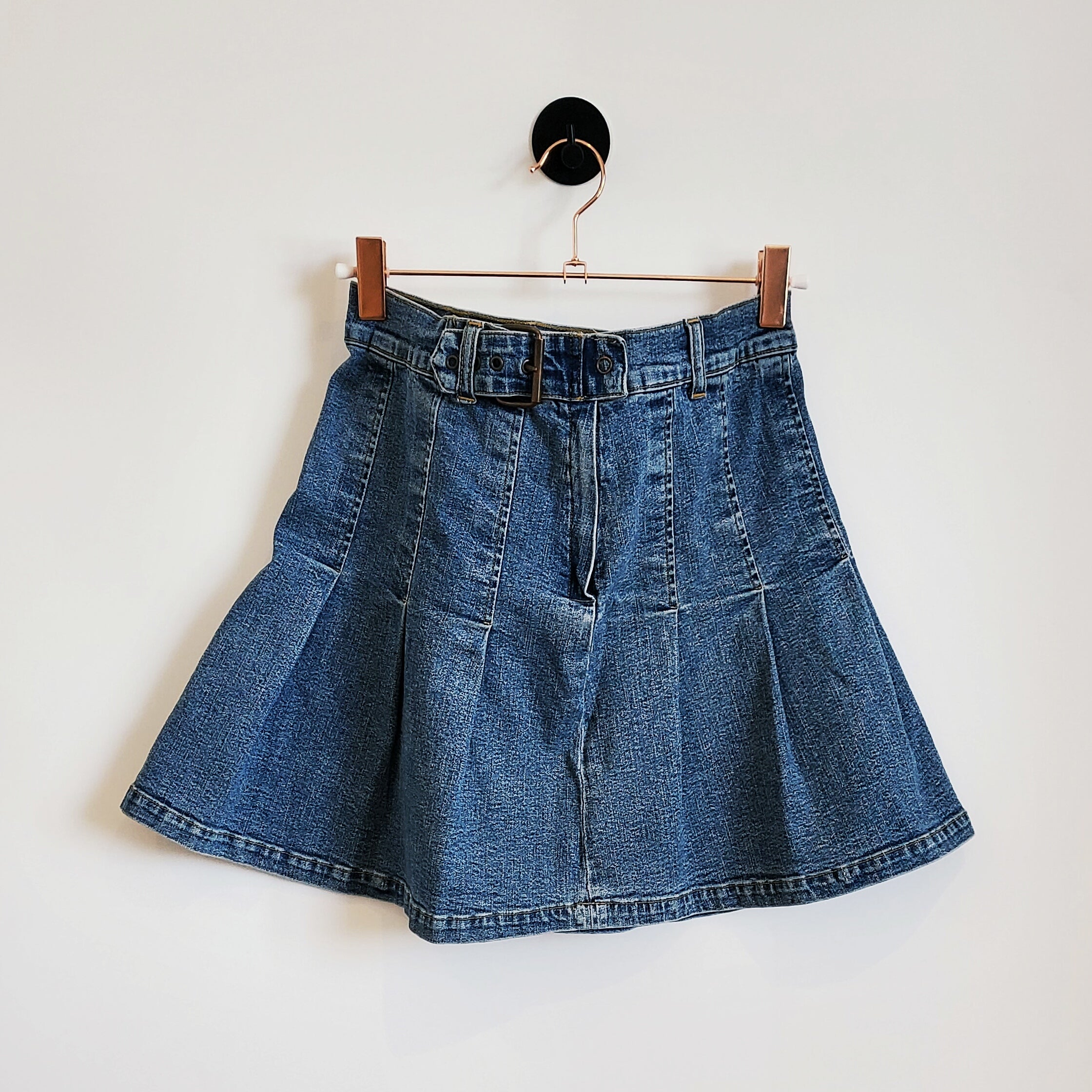 Vintage Y2K Pleated Denim Mini Skirt Size 10 Blue 10