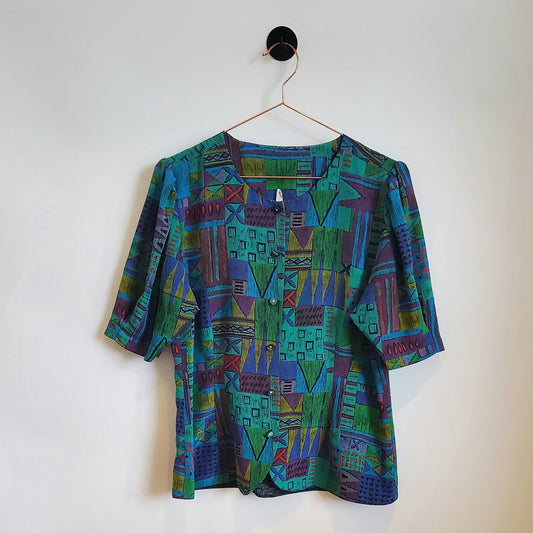 Vintage 80s Funky Pattern Blouse | Size 10