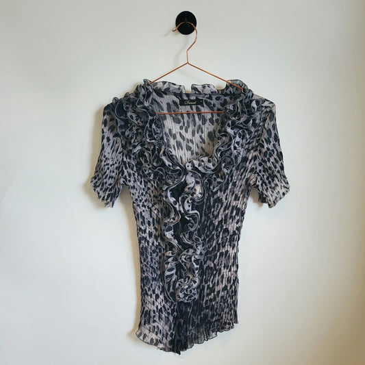 Vintage Y2K Animal Print Chiffon Top | Size 8