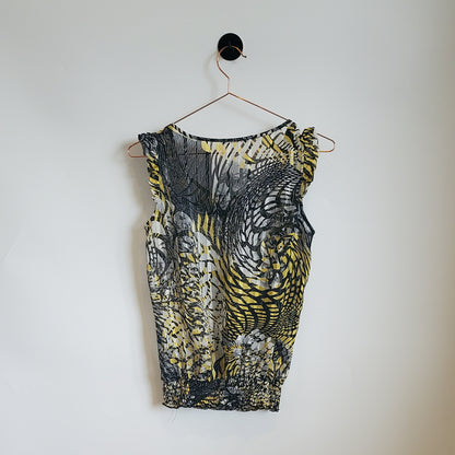 Vintage Y2K Abstract Floral Print Chiffon Top | Size 8