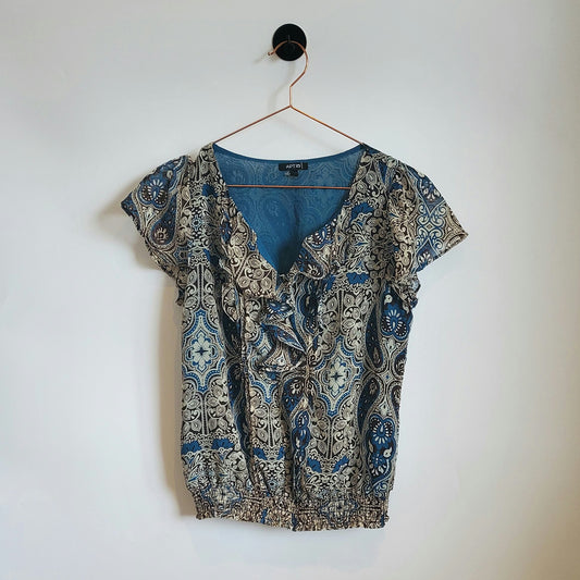 Vintage Y2K Paisley Print Chiffon Top | Size 8