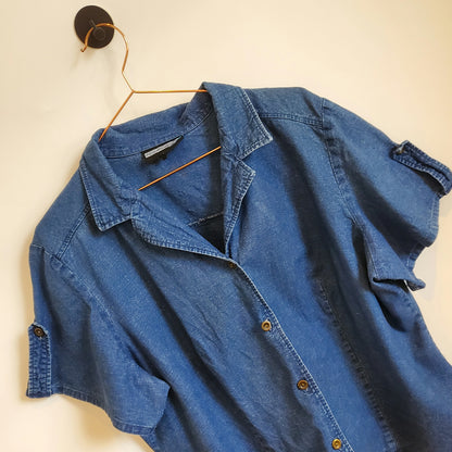 Vintage 90s Short Sleeve Denim Shirt | Size 16