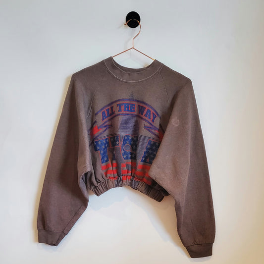 Vintage 90s Reworked Varsity Crop Sweatshirt | Size 10