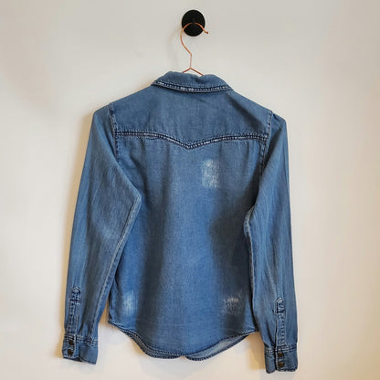 Vintage Y2K Distressed Denim Shirt | Size 6