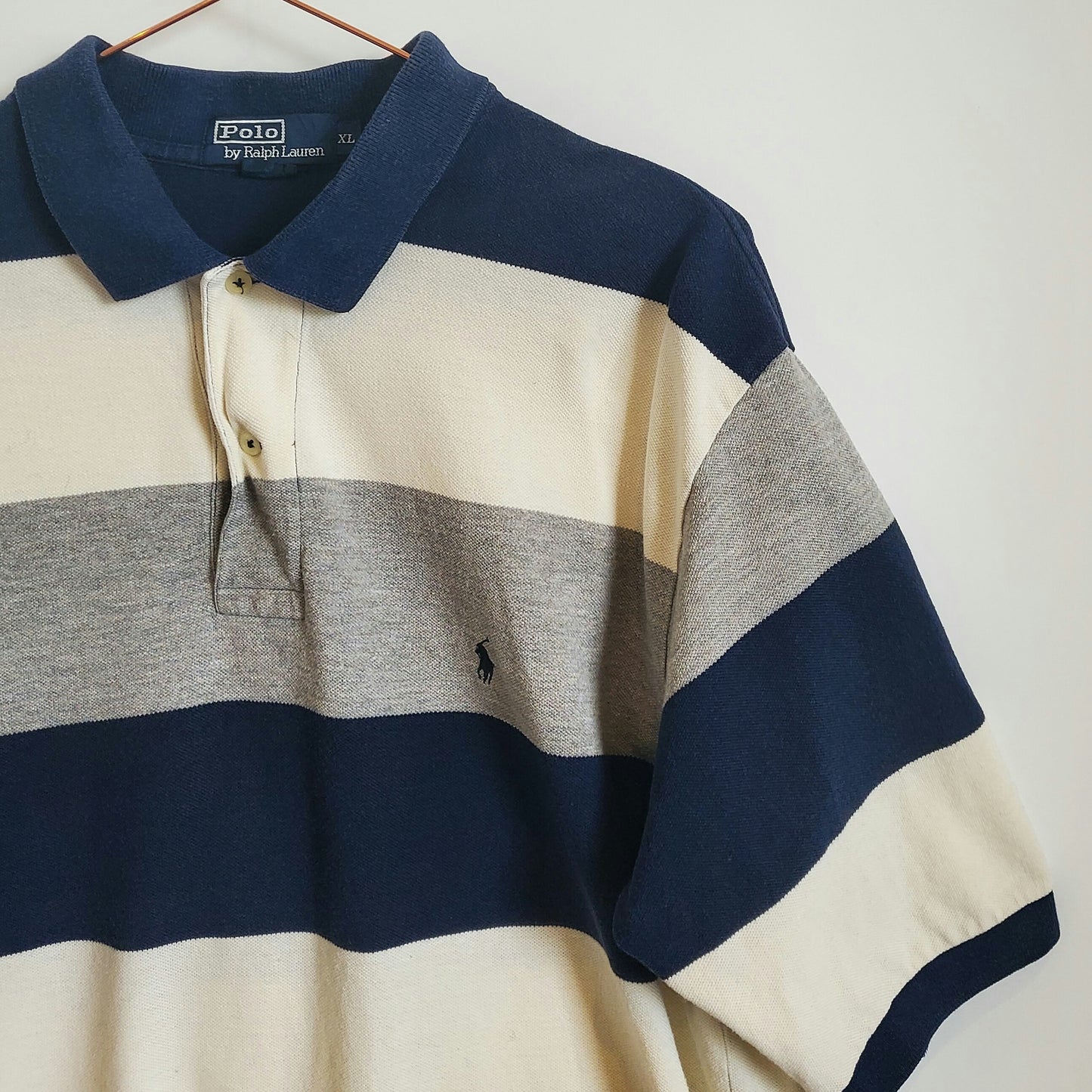 Vintage 90s Ralph Lauren Striped Polo Shirt | Size XL