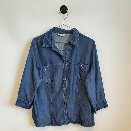 Vintage 90's Bejewelled Denim Shirt  | Size 14