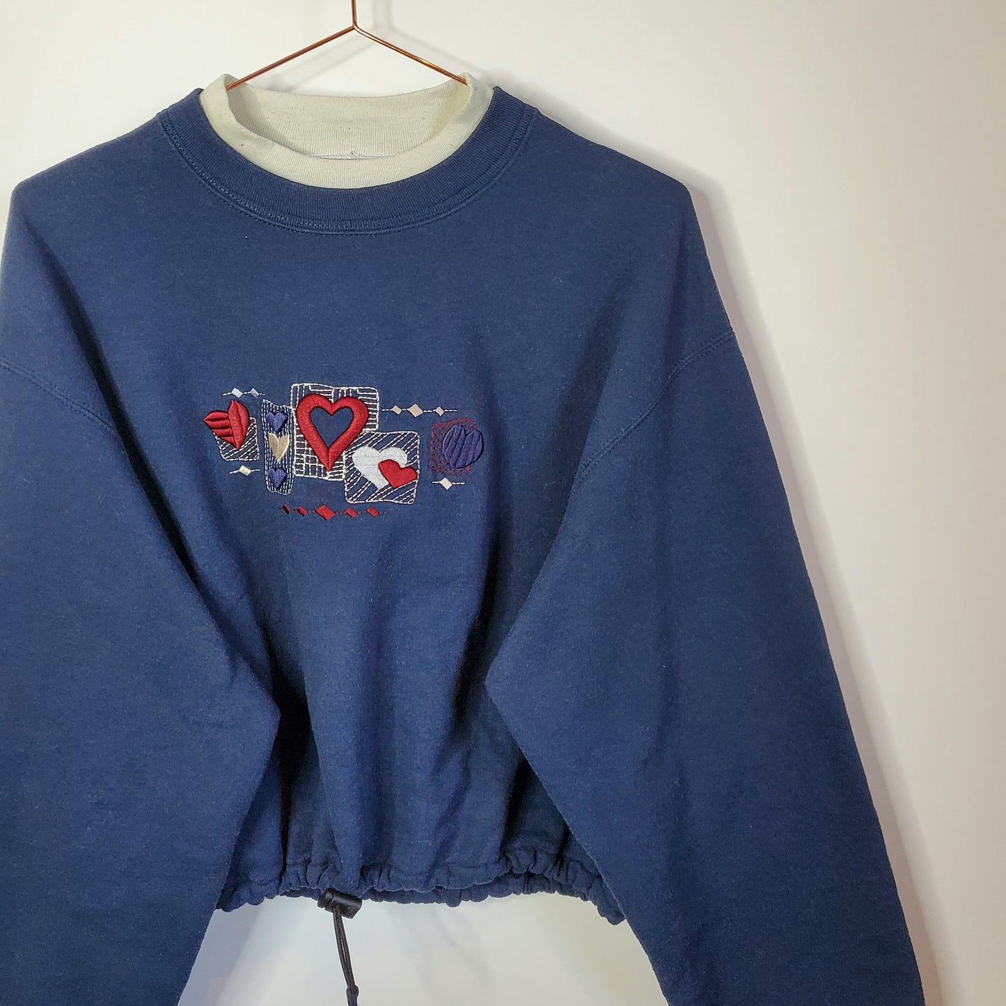 Upcycled 90s Hart Embroidered Crop Sweatshirt Blue 10-12