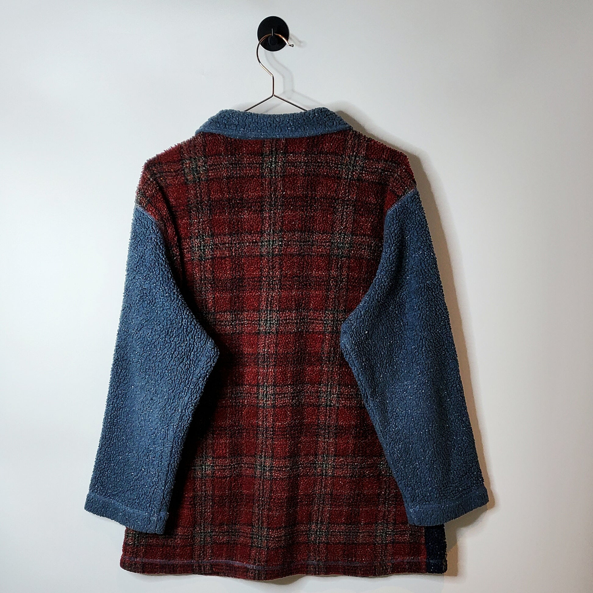 Vintage 80's Retro Plaid Fleece Cardigan Red Size M