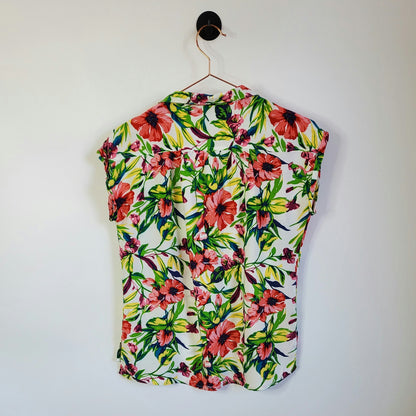 Vintage 90s Floral Cap Sleeve Blouse | Size 8