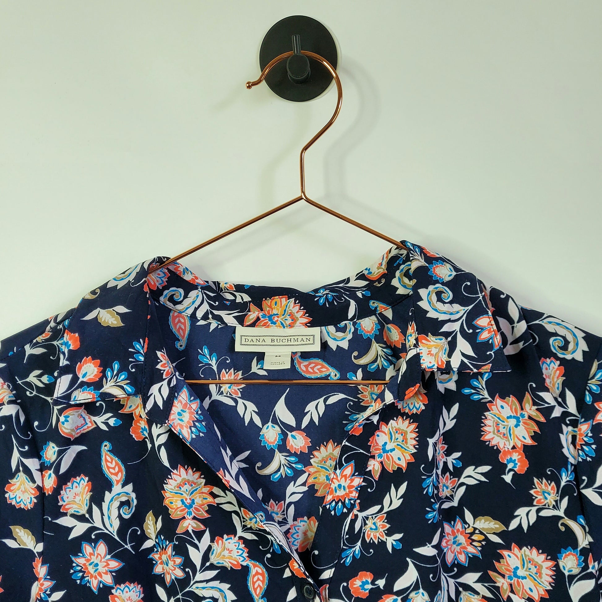 Women's Vintage 90s Floral Blouse Blue Size Medium