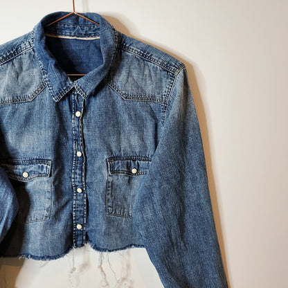 Reworked Crop Shirt Jacket Blue size 10-12