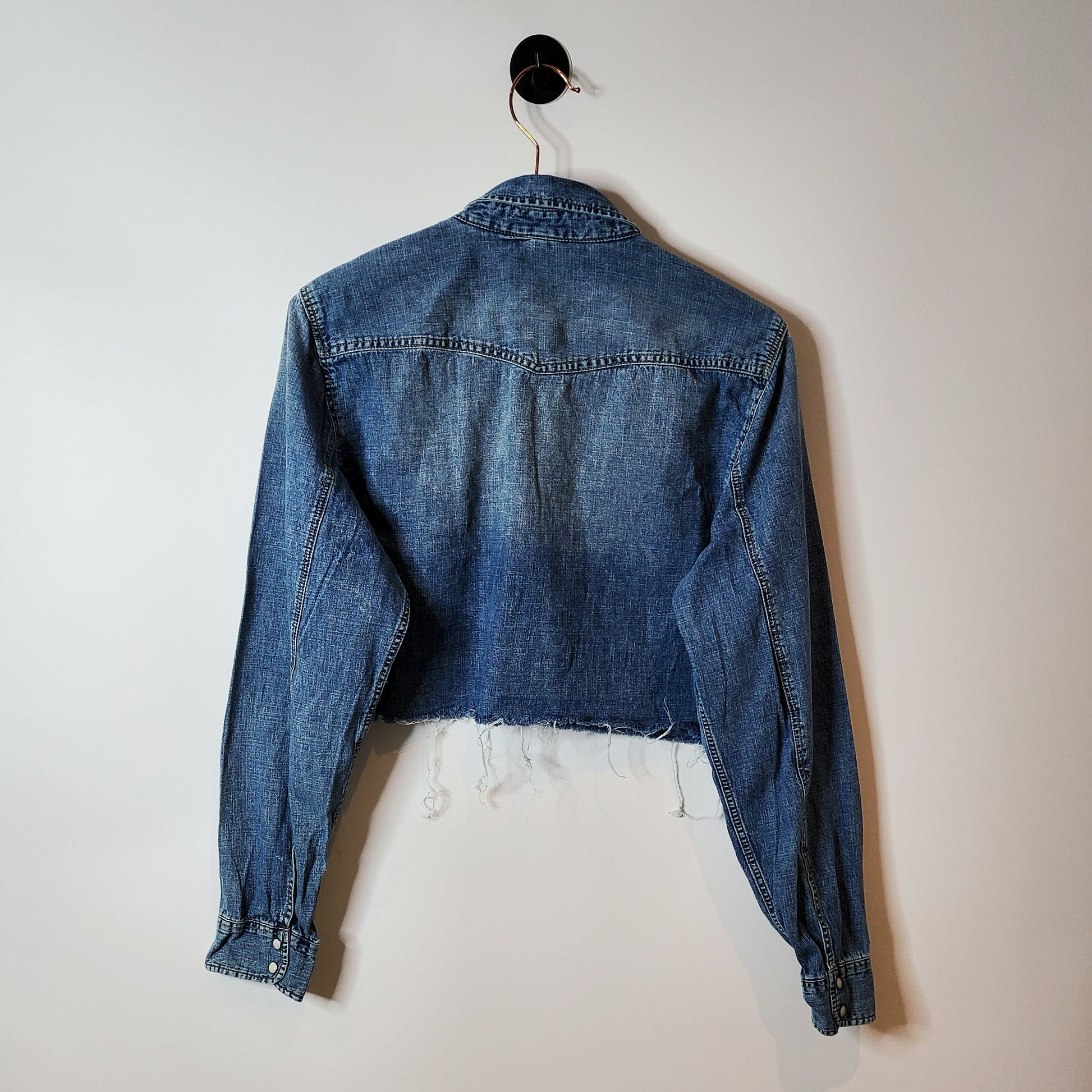 Reworked Crop Shirt Jacket Blue size 10-12