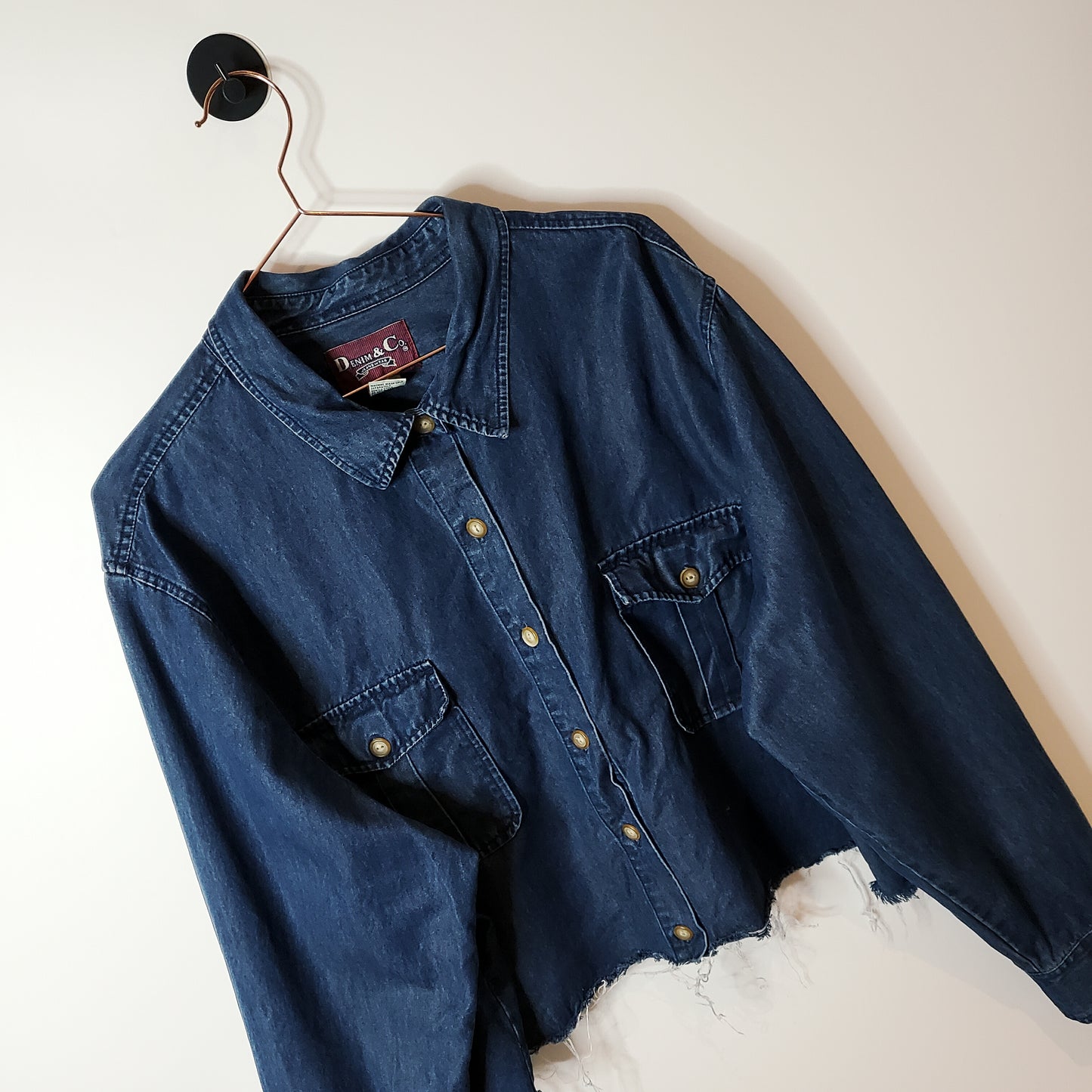 Blue Reworked Crop Denim Shirt Jacket - Size 18-20