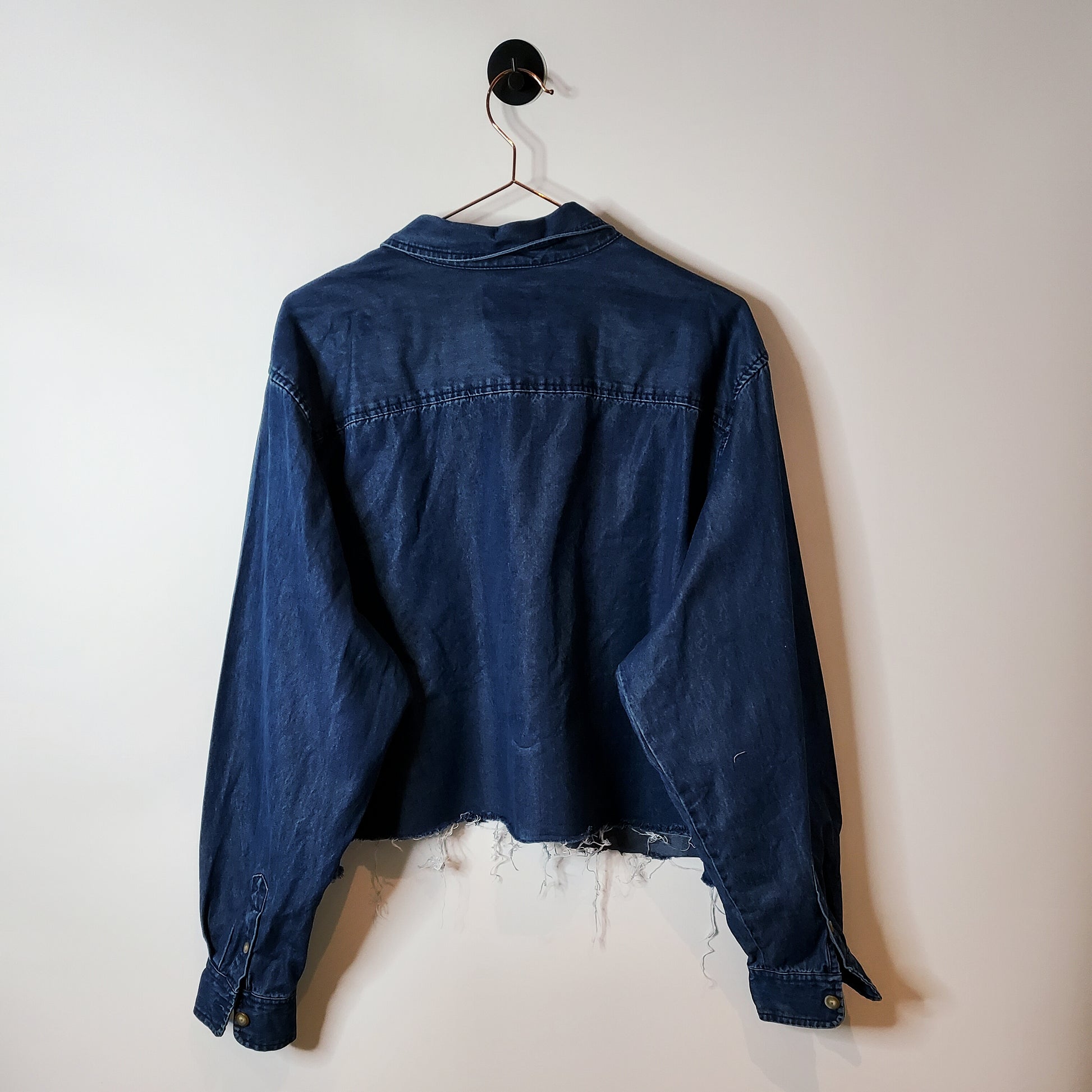 Blue Reworked Crop Denim Shirt Jacket - Size 18-20