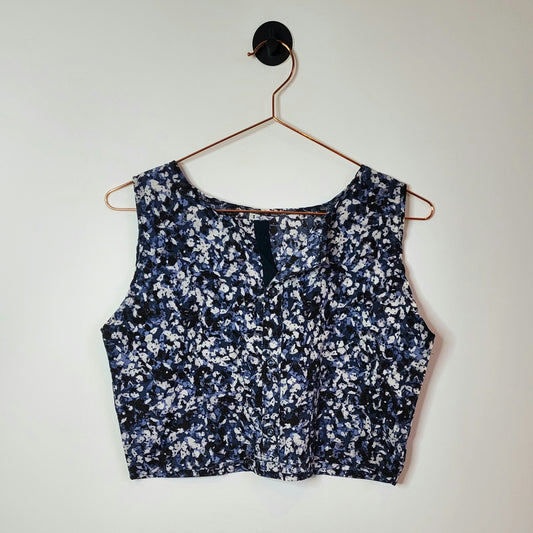 Upcycled Vintage Floral Print Crop Top Blue Size 8-10