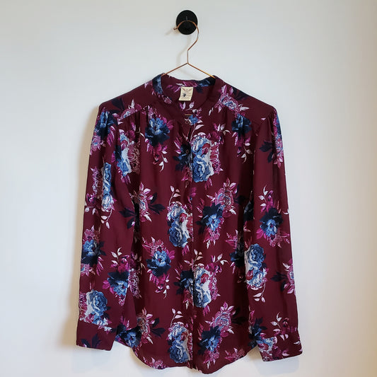 90s Vintage Floral Blouse Purple Size 8-10