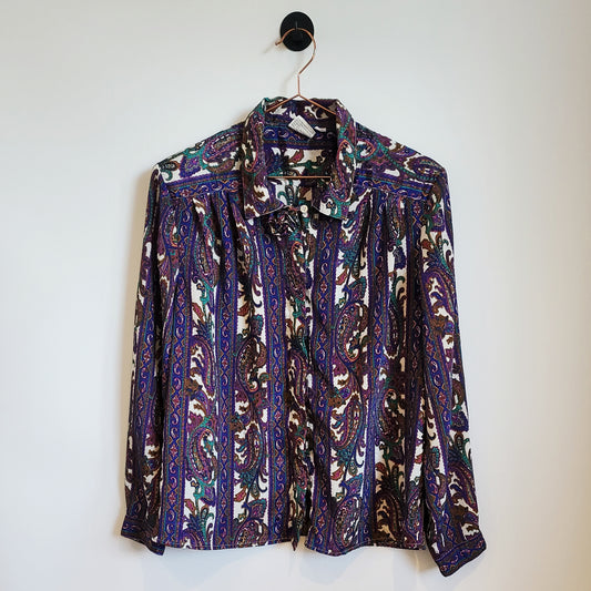 Vintage 80s Pasiley Blouse Purple Size 10-12