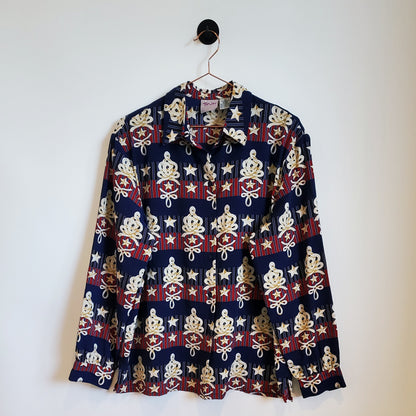 Vintage 80s Blouse Blue and Red Size 12-14