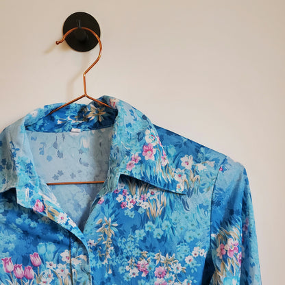 Vintage Floral Blouse Blue Size 6-8