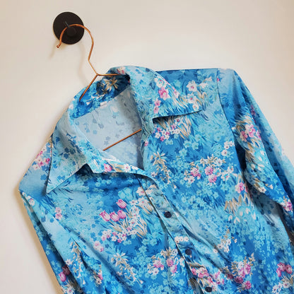 Vintage Floral Blouse Blue Size 6-8