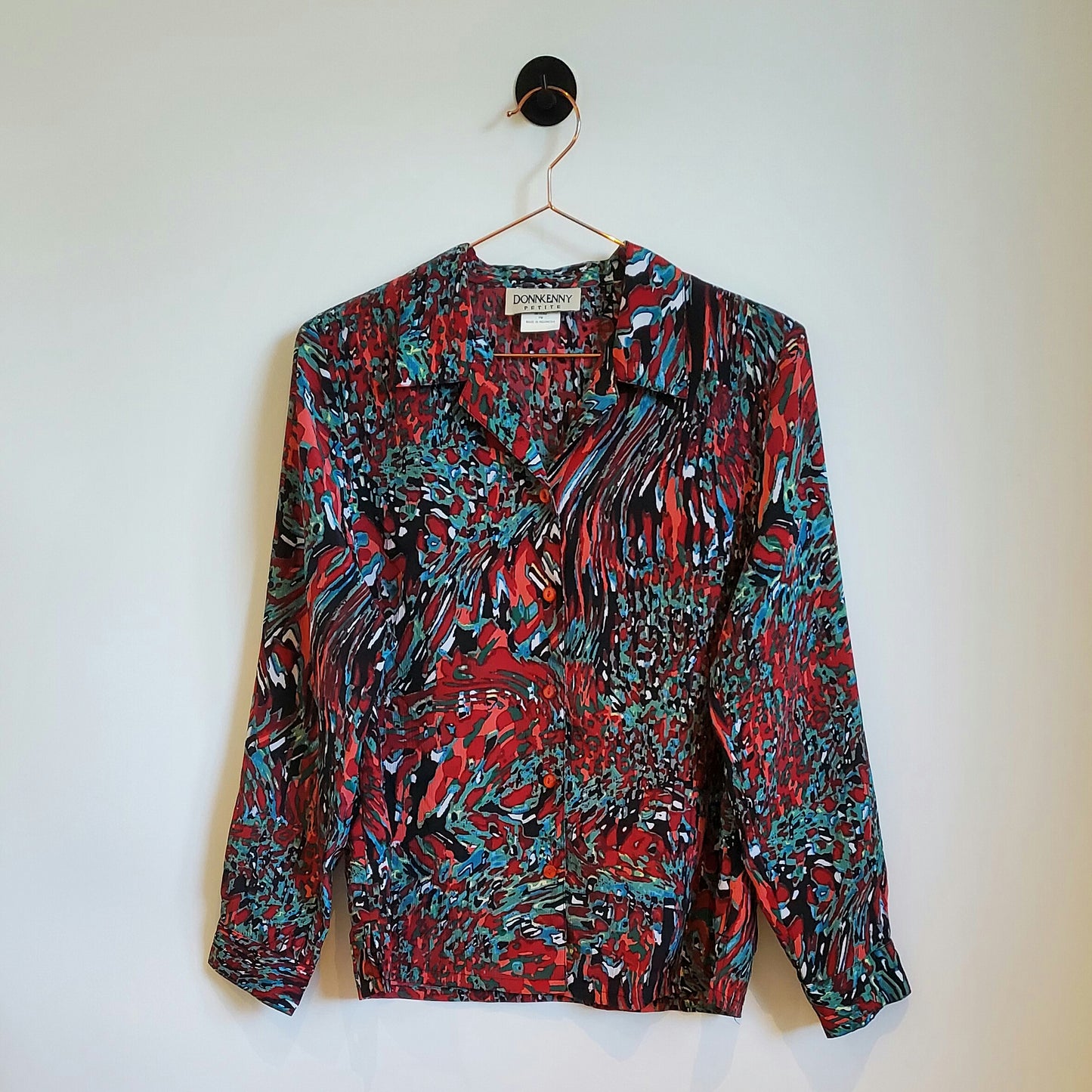 Vintage 80s Abstract Blouse Red and Green Size 10-12