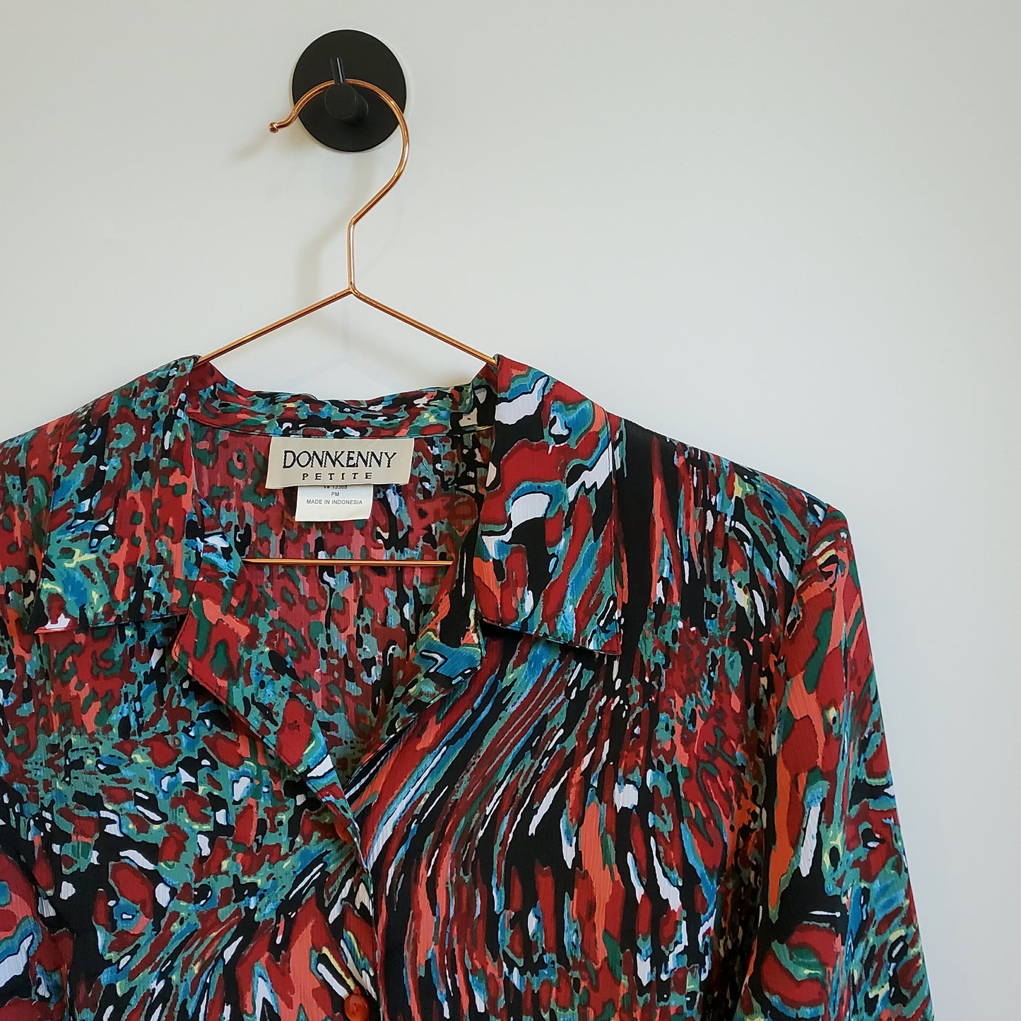 Vintage 80s Abstract Blouse Red and Green Size 10-12