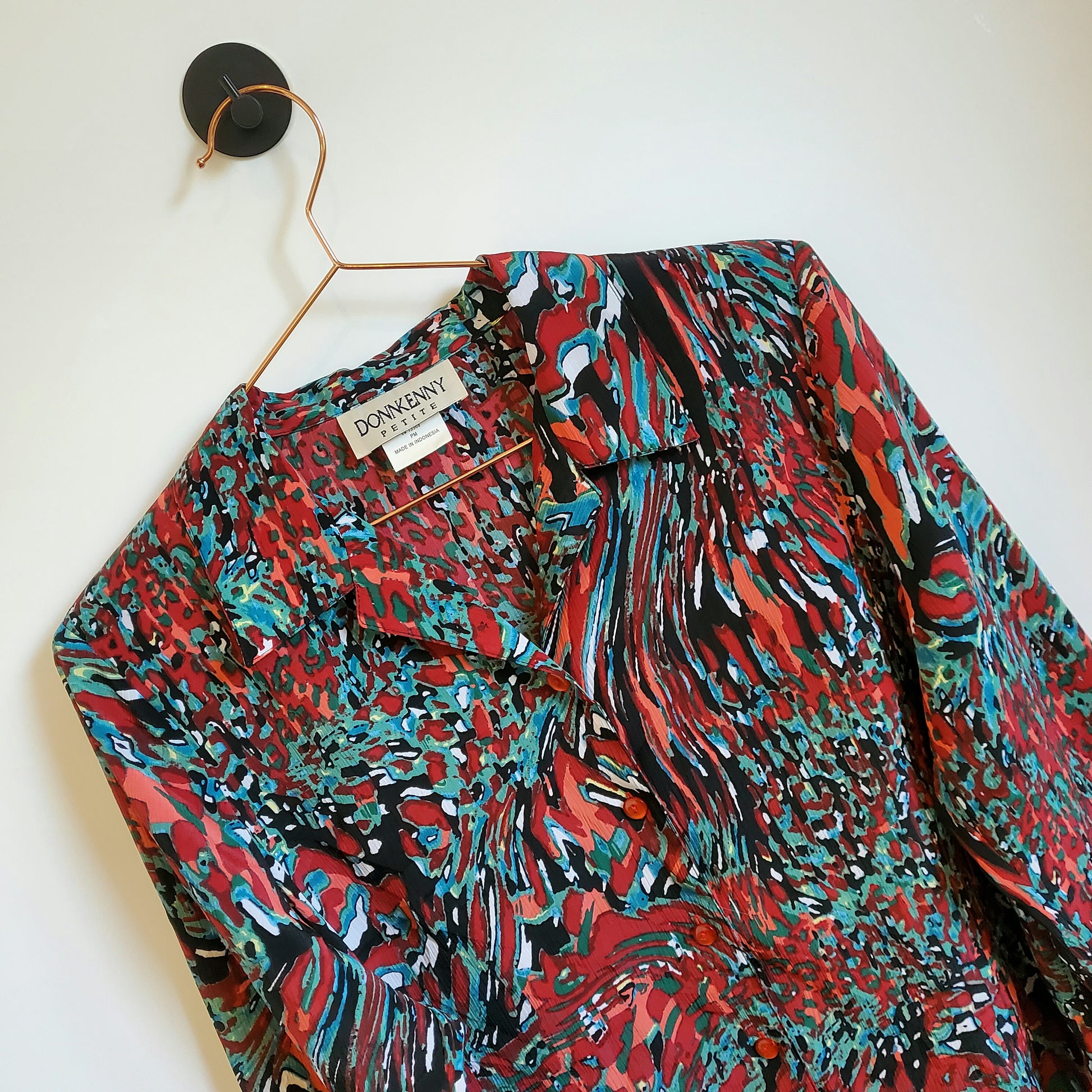 Vintage 80s Abstract Blouse Red and Green Size 10-12