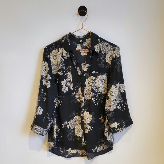 Vintage 90s Floral Chiffon Blouse | Size 12