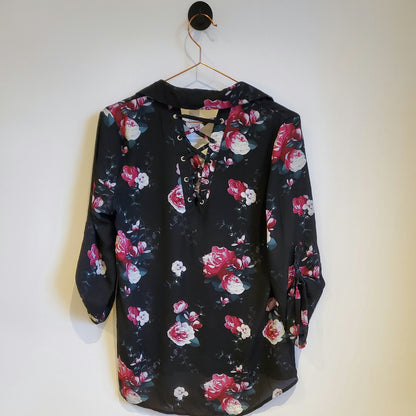 Vintage 90s Chiffon Cross Back Floral Top | Size 10